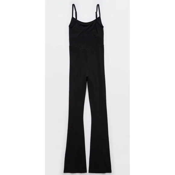 Aerie Offline Real Me Xtra Black Jumpsuit Sleeveless Flared Leg Medium - Picture 9 of 13